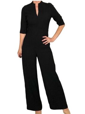 Ted Baker Size Small Women's Black Wide-Leg V-Neck Jumpsuit Business Casual